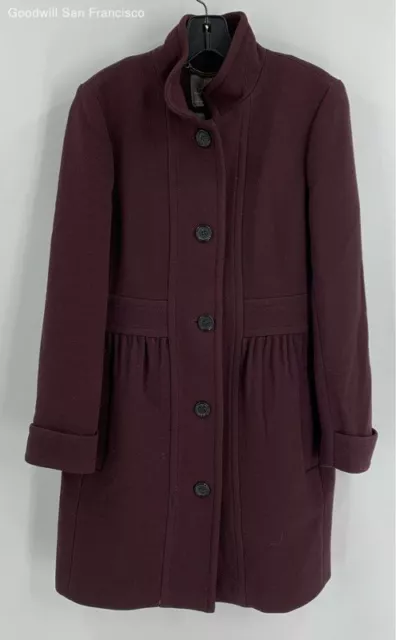 J.Crew Womens Burgundy Long Sleeve Pockets Regular Fit Button Front Overcoat