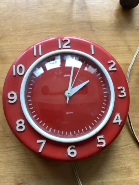 Vintage Smiths Sectric Red Clock Retro Wall Clock