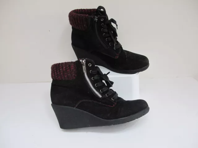 SIZE 6 JOE BROWNS Black Suede Ankle Boots Lace U Wedge Heel VGC 24.50 PicClick UK