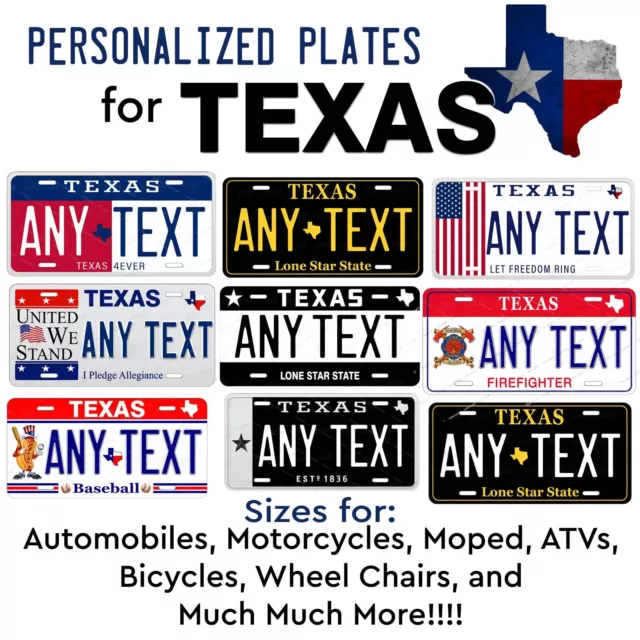 TEXAS Novelty Personalized Custom License Plate Tag Auto Car Bicycle ATV Bike