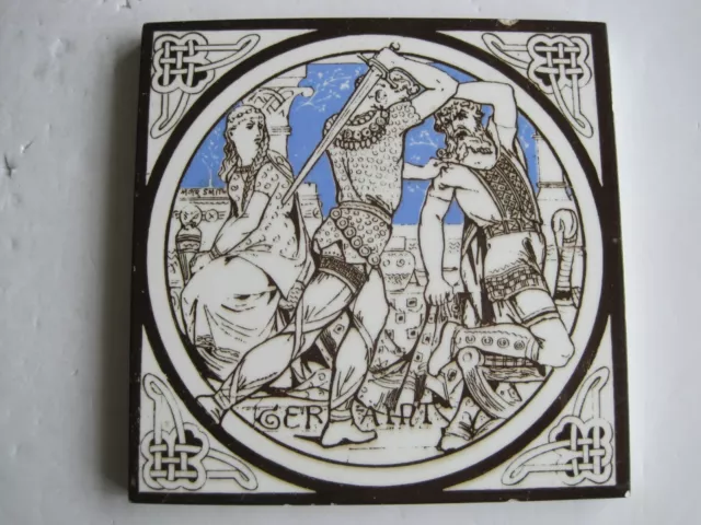 ANTIQUE MINTON - MOYR SMITH - TENNYSON'S IDYLLS OF THE KING TILE - GERAINT c1876
