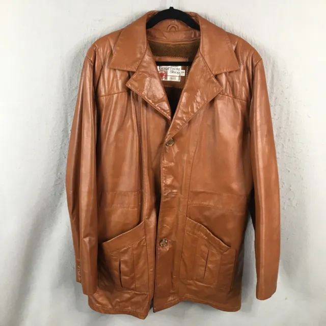 Vintage Sears The Leather Shop Jacket Mens 44 Tall Brown Cognac Blazer Ranch
