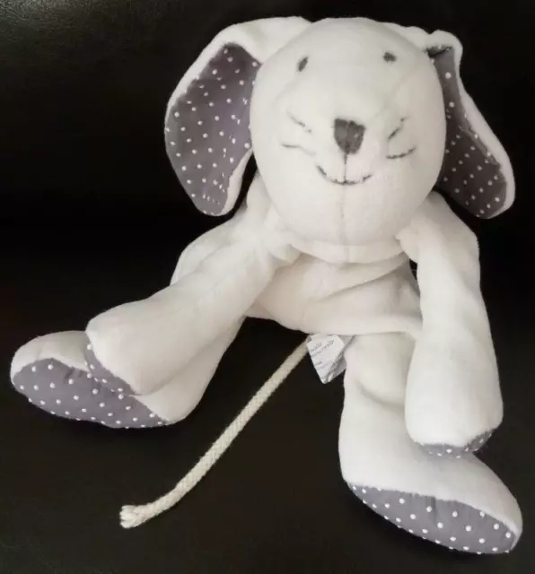 6. DOUDOU PELUCHE LAPIN OBAIBI OKAIDI blanc gris pois 26 cm - TBE