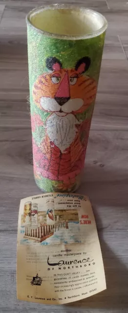 NEW Vintage MCM Sugar Frosted Tiger Glass Pillar Candle 9" Tall