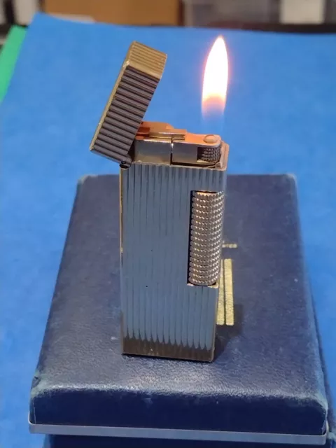 DUNHILL ROLLAGAS LIGHTER Gold Plated With Vertical Line Pattern Box ...