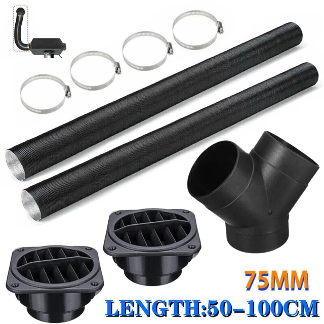 75mm Heater Pipe Duct + Warm Air Outlet Vent T-Shaped/Y-Shaped Tee Telescopic Hose For Webasto For Eberspacher For Heater