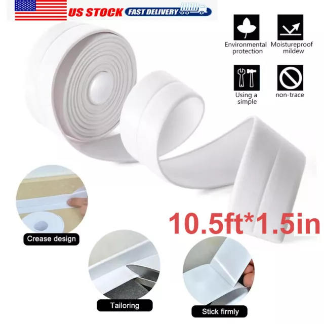10.5ft PVC Self Adhesive Caulk Sealing Strip Tape For Kitchen Wall Sink Toilet