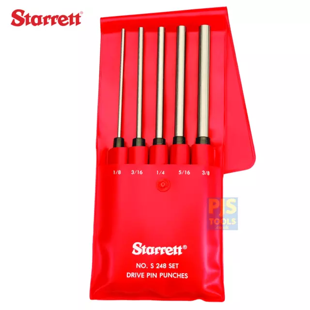 Starrett S248PC 5pc long series pin punch set in wallet 1/8-3/8 (3mm-9.5mm)