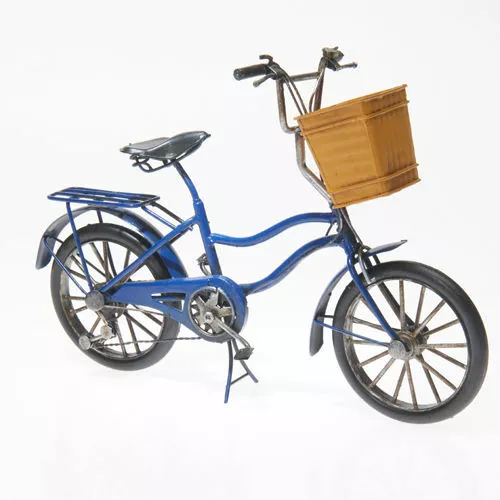 Blech-Modell, Oldtimer, Fahrrad mit Korb blau, ca. 27cm