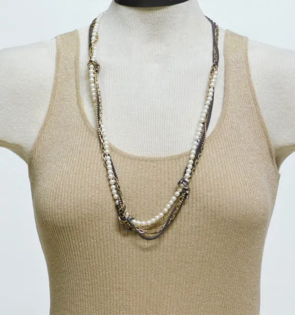 J.Crew Multi Chain Multi Color Faux Pearl and Crystal Knotted Fashion Necklace