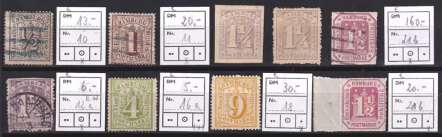 Altdeutschland Hamburg Lot mit 10 Marken 1864 - 1867