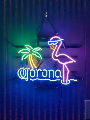 Corona Beer Pink Flamingo Palm Tree 20"x16" Neon Light Sign Lamp Wall Decor Bar
