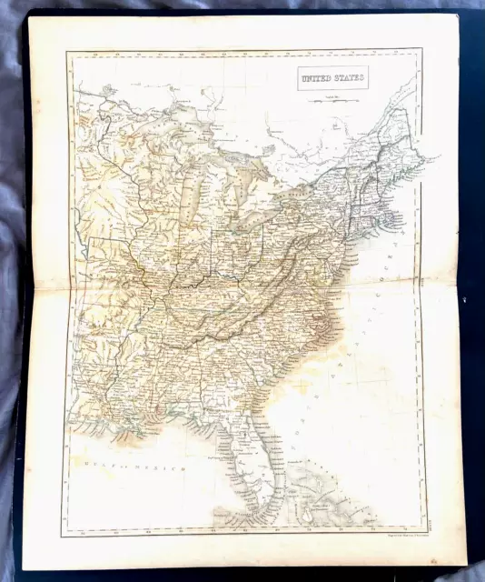 1840 's (circa) LARGE MAP UNITED STATES Sydney Hall outline color