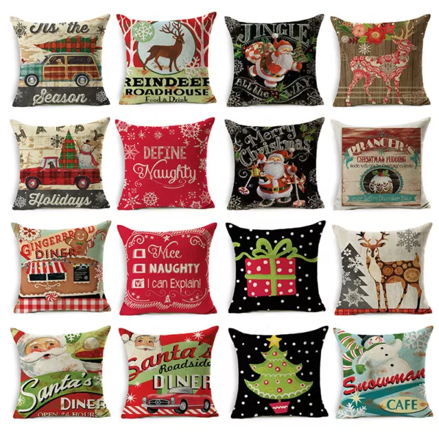 Happy Christmas Throw Pillow Covers Xmas tree Santa Claus snowman Cushion Cover