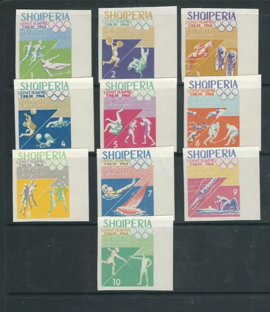 ALBANIA 1964 OLYMPICS imperforate set complete (Scott 754-63 IMP) VF MH