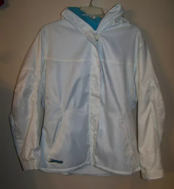 Fly Racing Womens Jacket Hooded Fur Trim Med White Turquoise Motocross