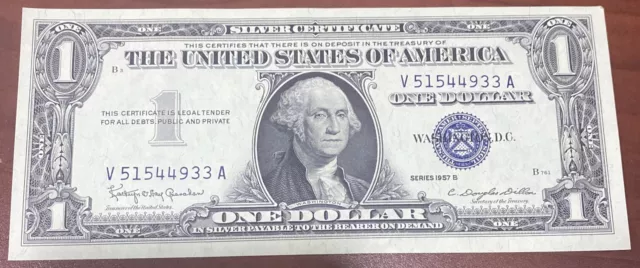 Crisp United States Silver Certificate 1$ Bill 1957 B Series Extremely Fine Blue