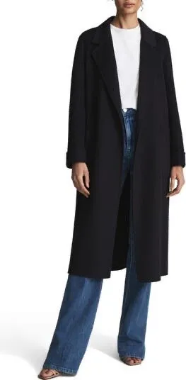 New REISS Elise Wool Blend Longline Coat in Black Size US 10/ UK 14 $590