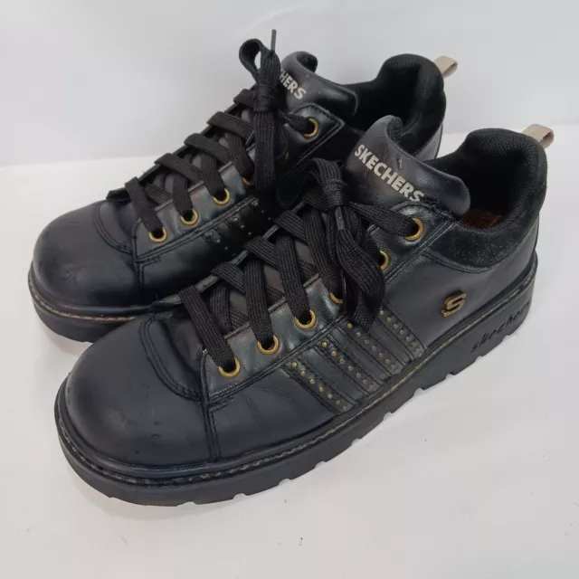 Skechers Y2K Chunky Grunge Black Leather Jammers Platform Shoes 45952 Lace Up 10