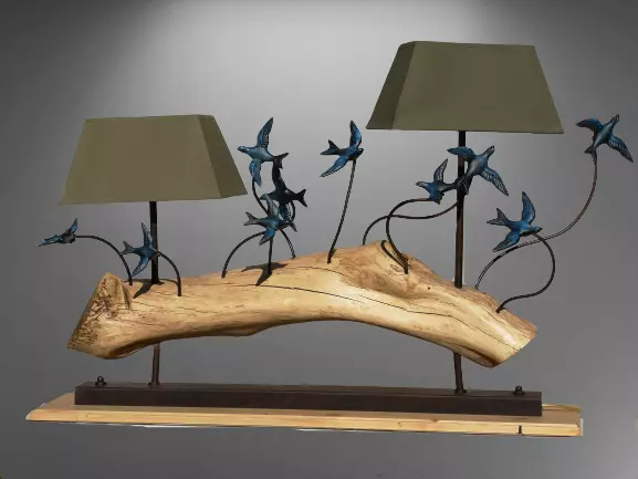 lampada da tavolo legno natural metallo fatta a mano lume lampade scrivania