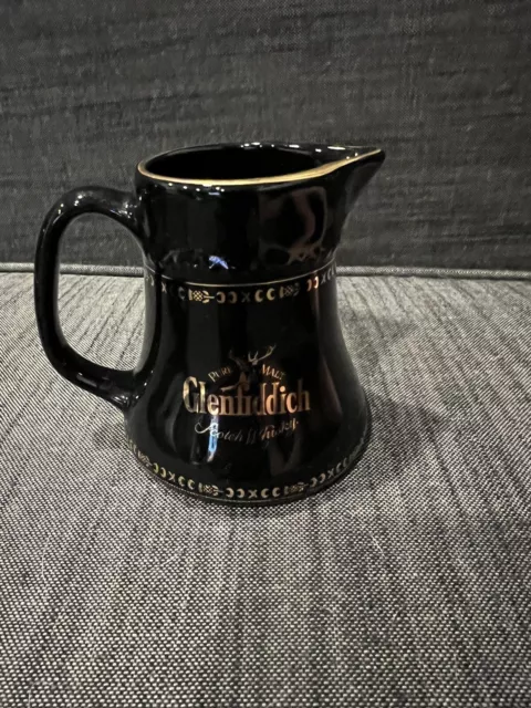 Glenfiddich Pure Malt Scotch Whiskey Ceramic Pitcher Black w/ Gold Trim