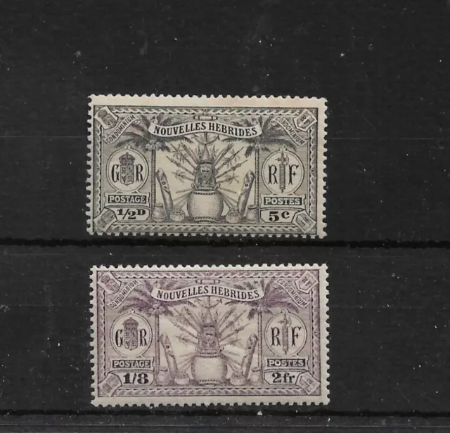 NEW HEBRIDES (FRENCH CURRENCY) 1925 5c (½d) + 2f (1/8) SG F42, F51 MLH/MNH Cat£9