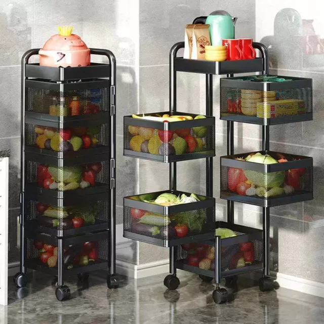 Multi Tier Kitchen Rotating Storage Trolley Shelf Organiser Vegetable Fruit Rack