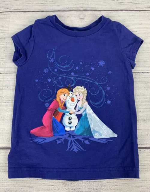 Disney Frozen Elsa Ana Olaf Toddler Girls T-Shirt Blue Glitter Size XXS 2/3