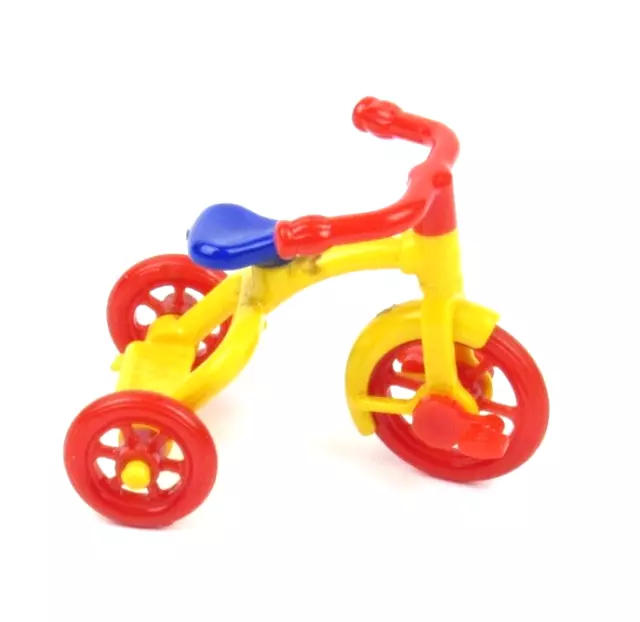 Renwal Dollhouse Furniture Tricycle Plastic No.7 Yellow/Blue/Red 2" Tall 3" Wide
