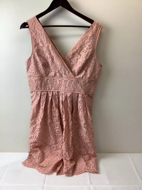 Size 12  Adrianna Papell Peach Orange Lace Pleated Dress