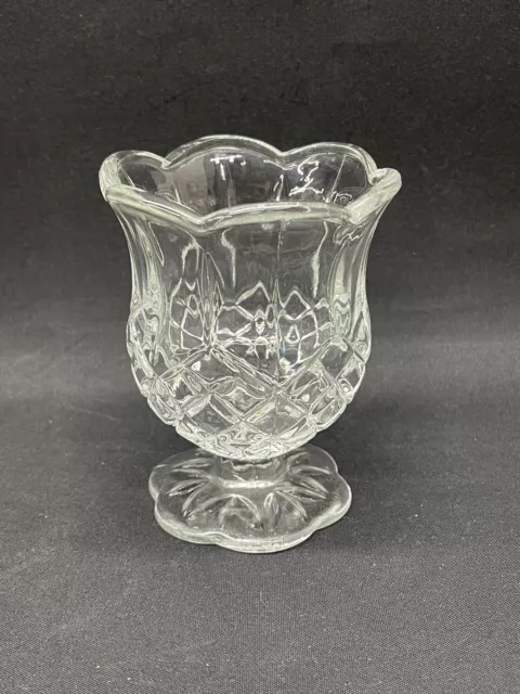 Homco vintage diamond pattern glass tulip stemmed candle votive holder 4" tall