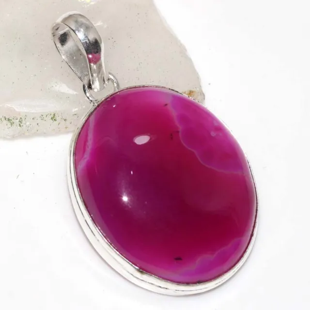 925 Silver Plated-Botswana Agate Ethnic Handmade Long Pendant Jewelry 1.7" AU A4