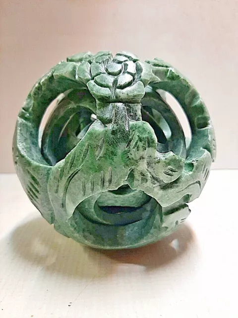 Hand Carved 5 Layer Green Jade Sphere 4¾" Diameter Puzzle Ball from China