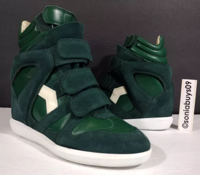ISABEL MARANT WOMEN’S Bekett Wedge Suede Sneakers, Green, Size 35 $179. ...