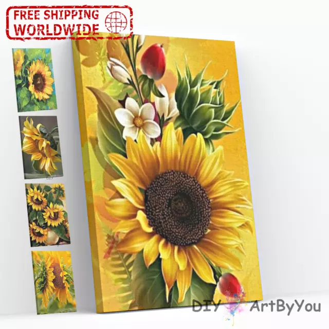 Sunflower Paint By Numbers Kit DIY Oil Painting Framed Canvas Art Yellow Plant