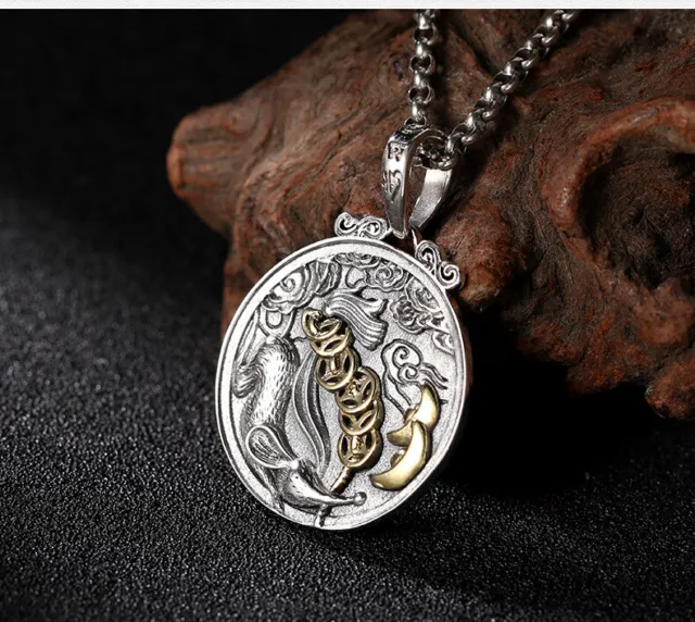 Real Solid S925 Sterling Silver Personality Zodiac Mouse Medallion Pendant