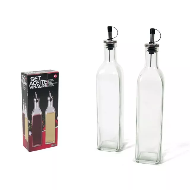 Set 2 Bottiglie Aceto Olio Acetiera Oliera In Vetro 500ml