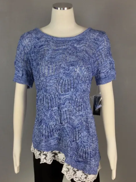 Womens INC International Concepts Blue Knit Top Sz 2X Asymmetrical Lace Trim NWT