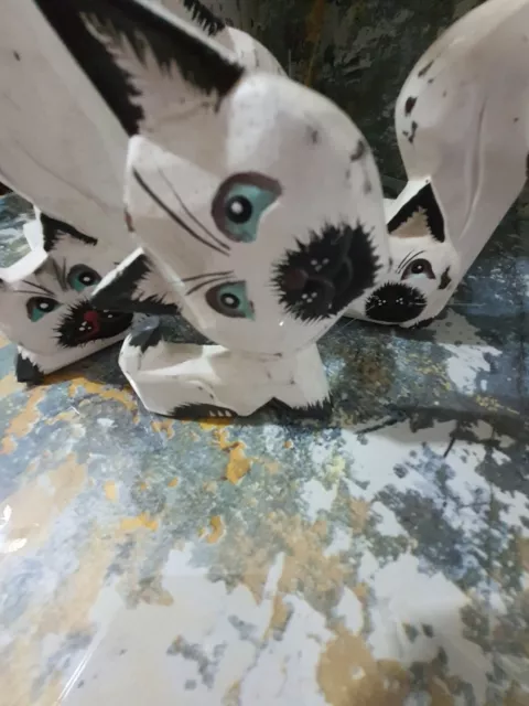 Set Of Four Quirky  Cat Napkin Rings In Wood Hand Painted