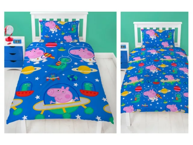 Peppa Pig Planets Bedding 2 in 1 Single Duvet Cover Set Astronaut Space Croc