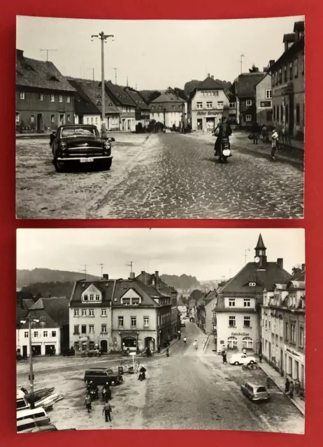 2 x DDR Foto AK NEUSALZA SPREMBERG um 1968 Markt mit Auto Pkw  ( 67813