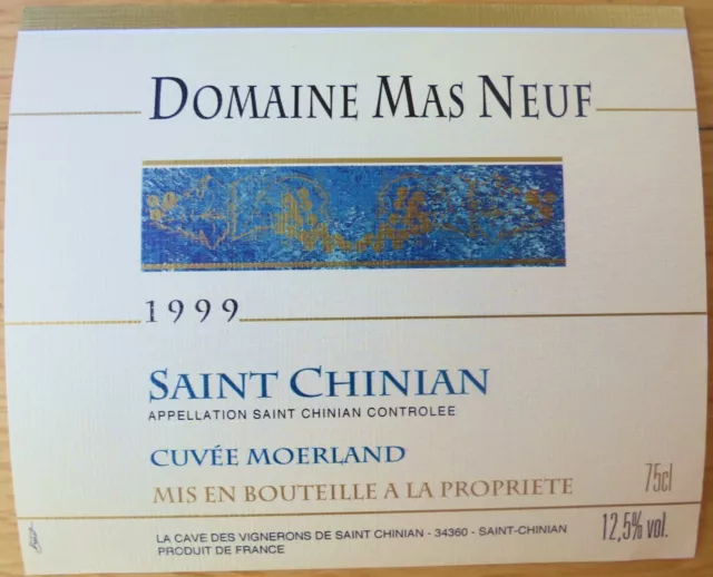 etiquettes vins FRANCE DOMAINE MAS NEUF 1999 Saint Chinian  wine labels