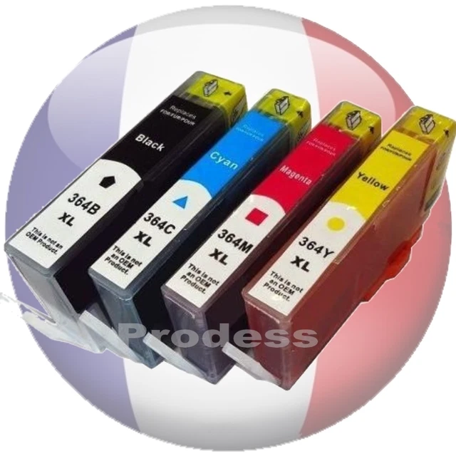 Lot De 4 Cartouches D'encre Compatible HP 364 XL - Pour Imprimantes Photosmart B8550 - Haute Capacité