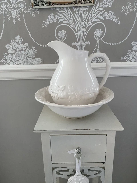 White china bowl and pitcher jug - Looks lovely on a wash stand