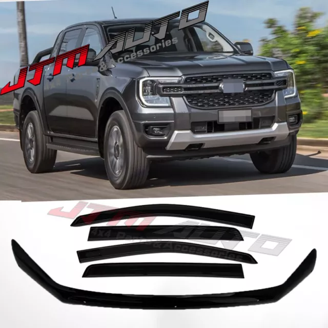 Bonnet Protector + Window Visors Weather shields to suit Ford Ranger 2022 2023