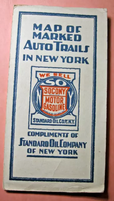 1918 SOCONY Map of Marked Auto Trails in New York