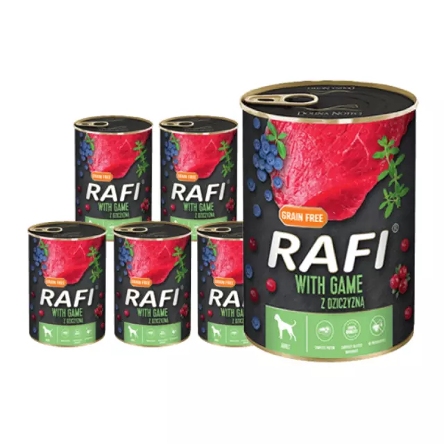 Rafi con selvaggina, cibo umido senza cereali per cani, 12 x 400 g