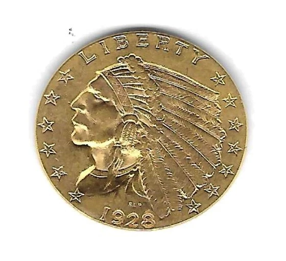 1928 $2.50 Indian Quarter Eagle Two Dollar Fifty Cent Gold Coin bu unc clean coi