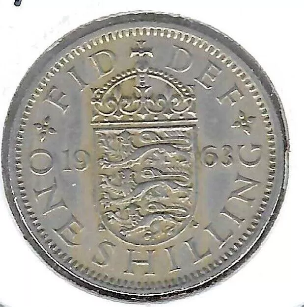 1963 Great Britain Circulated 1 Shilling QEII Coin! (English Crest)