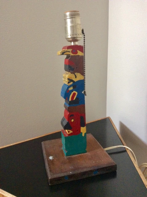 Antique Lamp-Indian Totem Pole Lamp-Folky Carved Wood Painted Rustic Cabin AS IS Antique Lamp-Indian Totem Pole Lamp-Folky Carved Wood Painted Rustic Cabin AS IS